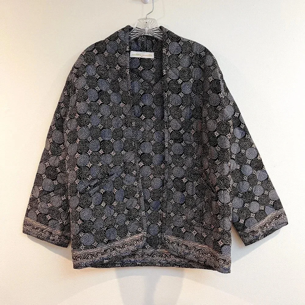 RARE Natalie Martin Bohemian Star Dot Navy Designer Open Quilted Jacket Medium
